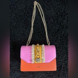 Aldo Pink and Orange Chain Strap Crossbody Bag with Gold Trim